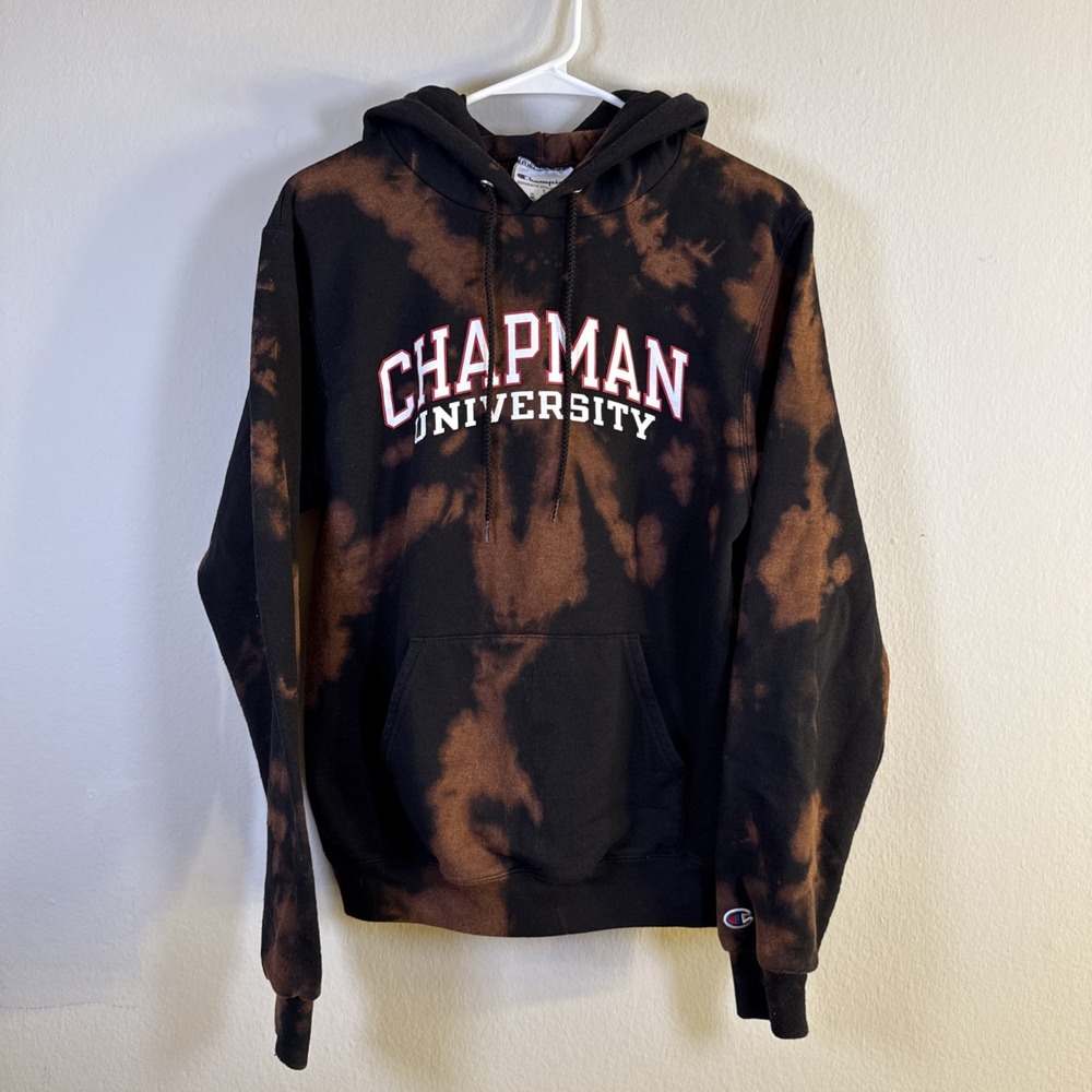 Champion Chapman University Hoodie Mens Small Black Tie Dye Sweatshirt Pullover
